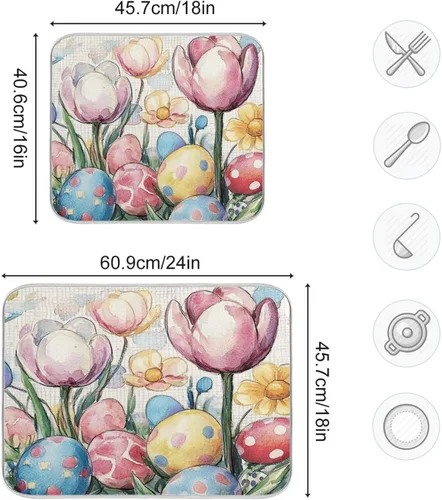 Vista 122 de Tapete de secado de platos de gnomos del día de San Patricio para encimera de cocina, tréboles, tapete de secado de microfibra, absorbente