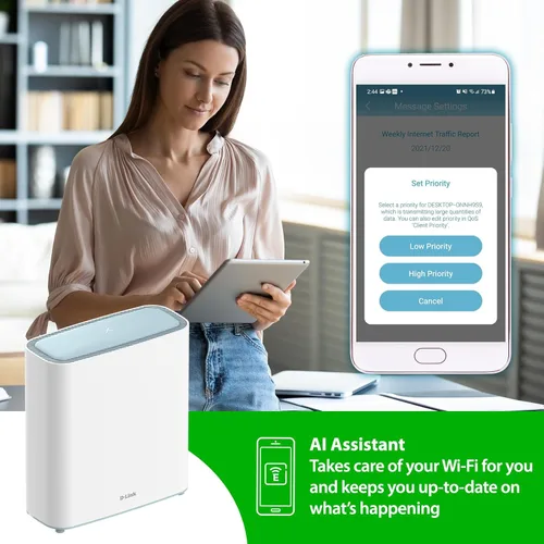 Vista 9 de D-Link M32, Eagle Pro AI WiFi 6 Lifestyle Router - Red de Internet inalámbrica inteligente, compatible con Alexa y Google, AX3200
