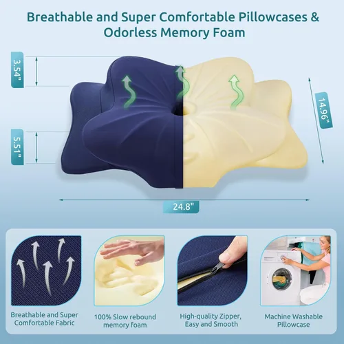 Vista 6 de DONAMA - Almohada cervical para cuello y hombros, diseño de espuma viscoelástica contorneado, soporte ergonómico para dormir de lado, espalda o boca