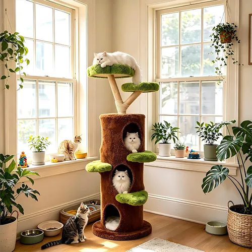 Vista 10 de Modern Cat Tree Tower: 73.6” Tall Cat Tree for Indoor Cats Large Adult with Sisal Scratching Post - Extra Large Heavy Duty Wooden Green Cat Tree