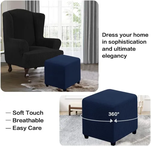 Vista 4 de Fundas otomanas, fundas cuadradas de tela jacquard para reposapiés, fundas protectoras para taburetes de almacenamiento, fundas elásticas con parte