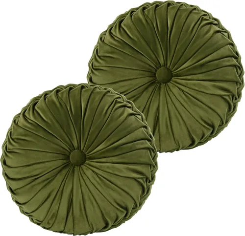 Vista 12 de HIG - Juego de 2 almohadas decorativas redondas plisadas, almohadas de calabaza de acento elegantes con botón central, almohadas de suelo