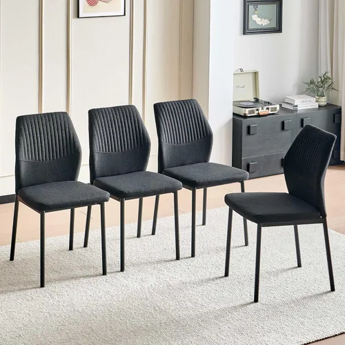 Vista 27 de Juego de mesa de comedor para 4, mesa de cocina redonda de madera de 47 pulgadas con sillas de piel sintética para cocina y espacios pequeños