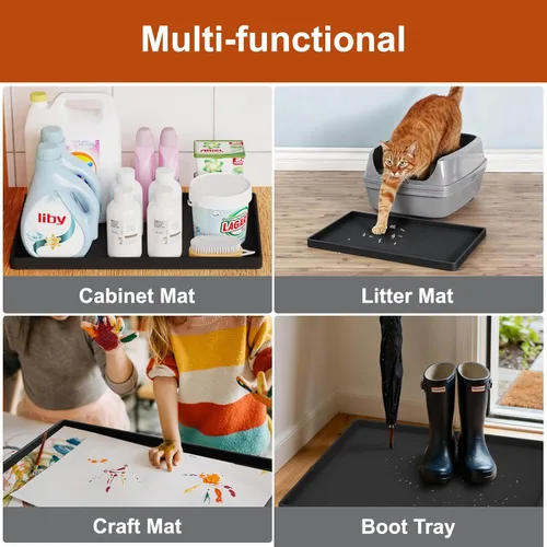 Vista 8 de ukeetap Tapete de silicona extra grueso impermeable con borde elevado de 19 x 12 pulgadas, sin BPA, antideslizante, para perros y gatos, tapete