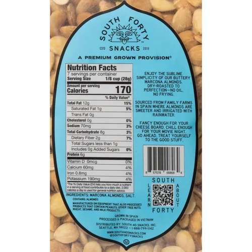 Vista 2 de South 40 Snacks Almendras marcona saladas tostadas secas (bolsa de 6.5 onzas, paquete de 4)