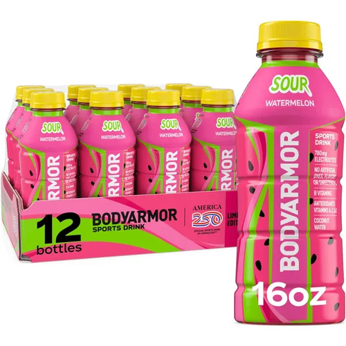 BODYARMOR Sports Drink, Sour Watermelon, Electrolyte Drink Hydration, 16 Fl Oz Bottles (12 Pack), Flavored Coconut Water with B Vitamins &