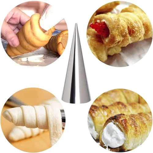 Vista 4 de Molde para pan de crema de acero inoxidable, molde cónico de cono de croissant antiadherente, tubos de pastelería daneses, moldes de helado