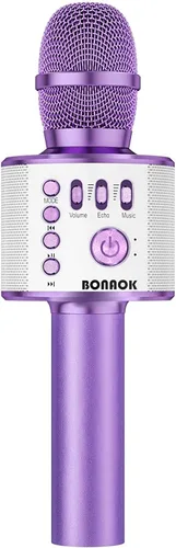 Vista 8 de BONAOK - Micrófono inalámbrico Bluetooth Karaoke, 3 en 1; máquina altavoz de micrófono de karaoke portátil de mano para fiesta de cumpleaños en casa