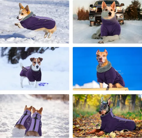 Vista 7 de IDOMIK Abrigos cálidos para perros con arnés, chaqueta impermeable para perros pequeños, medianos y grandes, con forro polar, abrigo de invierno