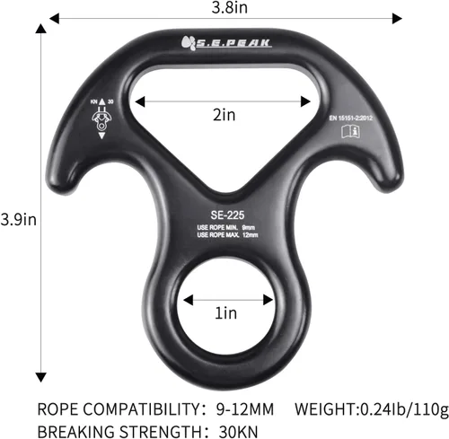 Vista 8 de 30kN/35kN/40kN Rescate Figura 8 Descender Engranaje de escalada Equipo de descenso Dispositivo de rappeling de placa de aparejo para escalada