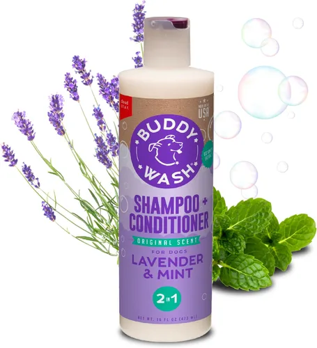 Vista 8 de Buddy Grooming Wash Champú 2 en 1 para perros, té verde y bergamota, botella de 16 onzas