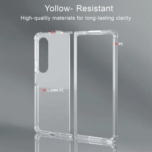 Vista 6 de UEEBAI Funda transparente para Samsung Galaxy Z Fold 4 5G, ligera, plegable, delgada, con absorción de golpes [anti-amarillo], funda protectora