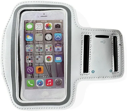 Vista 4 de Brazalete para teléfono celular pequeño de hasta 5.5 pulgadas, elásticos para correr con soporte para llaves, correa de bolsillo, soporte para bolsa