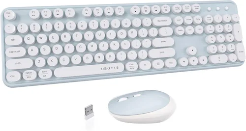 Vista 15 de UBOTIE Teclado inalámbrico colorido para computadora y mouse óptico, teclas flexibles, teclado de tamaño completo de oficina, conexión sin