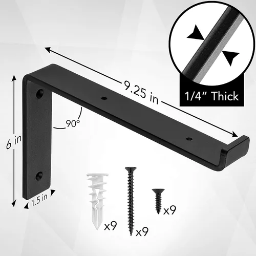 Vista 3 de Paquete de 4 soportes para estante - Ménsulas resistentes de estilo rústico o industrial para montar estantes flotantes de pared y otros proyectos