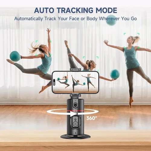 Vista 3 de Trípode de seguimiento facial automático, sin aplicación, soporte inteligente para teléfono con control remoto, rotación de 360°, soporte