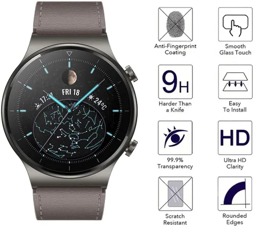 Vista 3 de Paquete de 4 protectores de pantalla compatibles con Huawei Watch GT2 Pro, vidrio templado para Huawei GT 2 Pro, protectores de pantalla para reloj