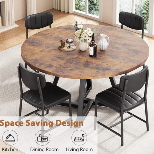 Vista 3 de Jocoevol Mesa redonda de comedor de 51 pulgadas, mesa de pedestal con estante de almacenamiento, mueble industrial circular de madera que ahorra