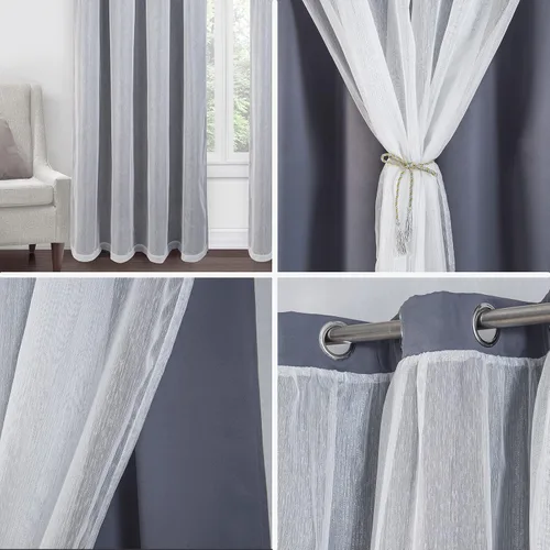 Vista 7 de OKYUK Paneles de cortinas opacas para dormitorio, cortinas de bloqueo de calor y luz completa, 52 x 84 pulgadas, panel de cortina opaca con ojales