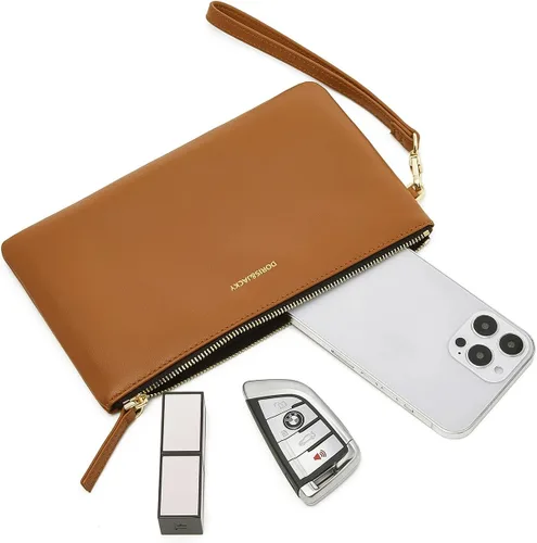 Vista 5 de DORIS&JACKY Bolso de mano pequeño de cuero para mujer, delgado, delgado, de piel de cabra, para teléfono celular, con correa