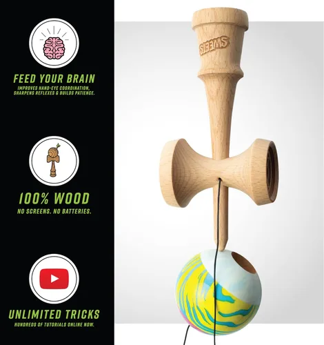 Vista 3 de Sweets Kendamas Kendama de grano dividido, mejora la coordinación ojo-mano, reflejos, paquete de regalo de accesorios de cuerda extra (CMYK)