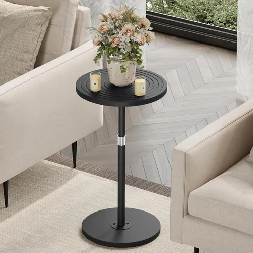 Vista 2 de Asgolion Mesa auxiliar redonda, mesa de bebidas de altura ajustable para espacios pequeños, mesa de Martini con pedestal, mesas de cóctel, base