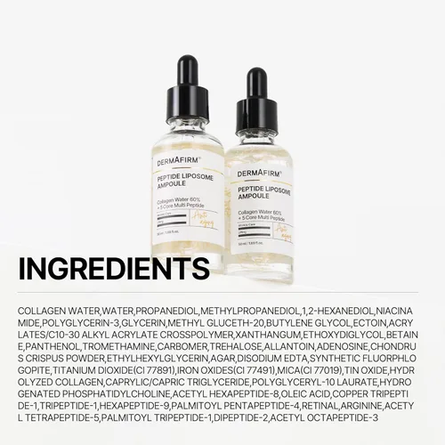 Vista 4 de Dermafirm Peptide Liposome Ampoule 1.69 fl.oz, Korean Serum with Collagen Water 60% + 5 Core Multi-Peptides for Aging Skin, Lifting & Firming Care