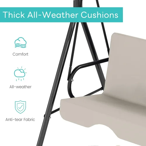 Vista 4 de Murago - Silla de columpio para patio al aire libre con dosel ajustable, columpio para patio al aire libre con soporte resistente para 3 personas