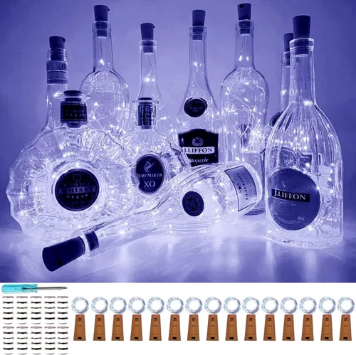 Vista 12 de VOOKRY Luces para botellas de vino con 20 luces LED de corcho, funciona con pilas, mini luces de alambre de cobre para botellas de bricolaje