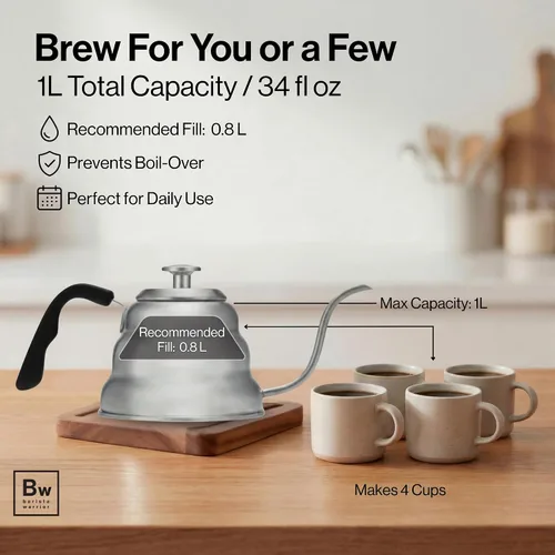Vista 4 de Barista Warrior - Hervidor de café de cuello de cisne con termómetro – Hervidor de cuello de cisne para café y té, de acero inoxidable para todas