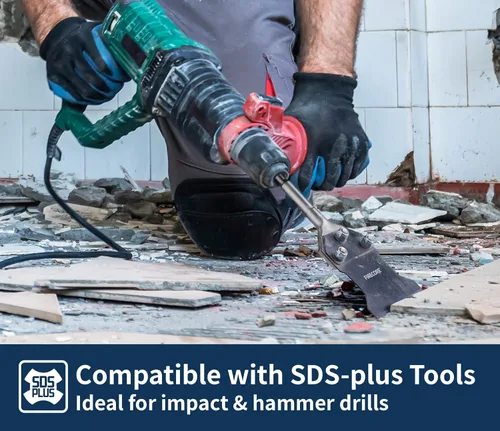 Vista 4 de SDS Plus - Rascador de suelo con pernos y tuercas de repuesto, herramienta de eliminación de azulejos inoxidables de 4 x 10 pulgadas, herramienta