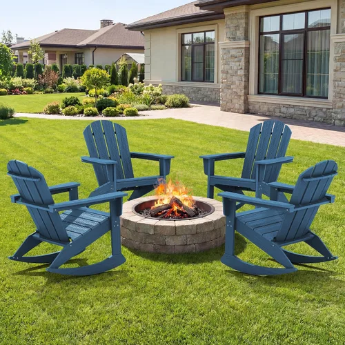 SERWALL Juego de 4 sillas mecedoras Adirondack HDPE para exteriores para patio y césped, color azul Negro