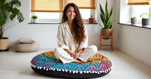 Vista 5 de CRAFT KALA Funda de almohada redonda con diseño de mandala estilo bohemio, meditación, india, para sala de estar, sala de yoga, decoración