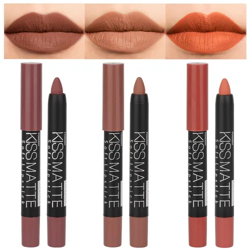 Vista 32 de evpct Juego de 3 lápices delineadores de labios rojo oscuro, lápiz labial mate rojo rubí profundo de larga duración para mujeres, juego de lápices
