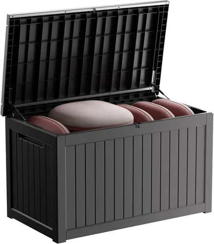 Vista 14 de EasyUp Caja de almacenamiento para exteriores de 90 galones, impermeable, resistente a los rayos UV, con varilla hidráulica, estabilidad reforzada