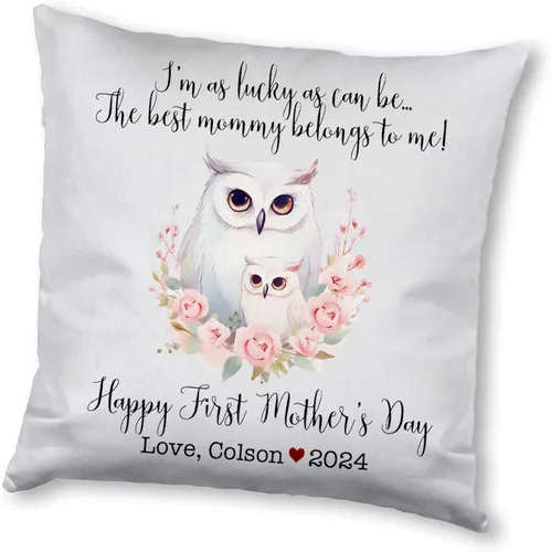 Vista 12 de Funda de almohada personalizada para el primer día de la madre, diseño floral de búho, funda de almohada personalizada para el día de la madre