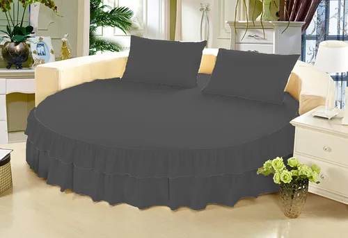 Vista 16 de Falda de cama – 1 pieza sólida de 12 pulgadas a medida con doble volante, para cama redonda, algodón puro de 800 hilos
