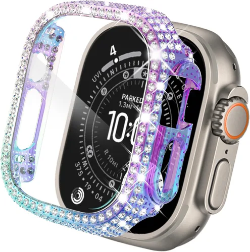 Vista 37 de KADES - Funda protectora completa compatible con iWatch, con protector de pantalla de vidrio templado incorporado, brillante y con diamantes de Negro