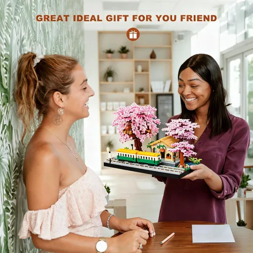 Vista 5 de Juego de construcción de árbol de cerezo japonés, mini micro bloques para adultos, flores, casa, bonsái, árbol, kit de construcción, ideas