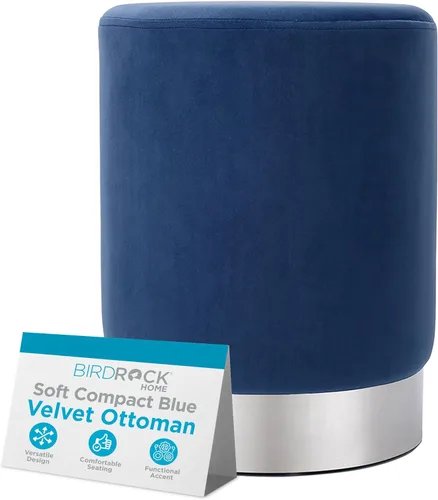 Vista 13 de BIRDROCK HOME Taburete otomano redondo – Diseño moderno de taburete acolchado suave – Ideal para sala de estar, dormitorio, reposapiés compacto
