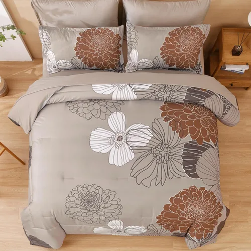 Vista 131 de Yiran - Juego de 7 piezas de edredón floral azul, juego de cama en una bolsa, tamaño Queen, juego de edredón de microfibra suave