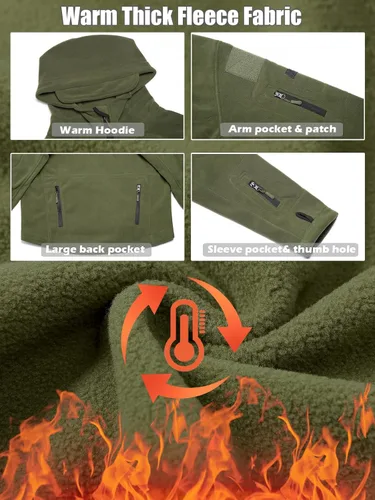 Vista 6 de ReFire Gear Chaqueta táctica militar deportiva de hombre con capucha de lana para clima frío
