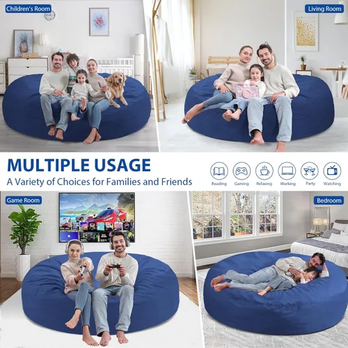 Vista 196 de Puf de 5 pies, puf grande con relleno de espuma viscoelástica, sofá puff esponjoso con funda de terciopelo holandés, puf redondo para sala de estar