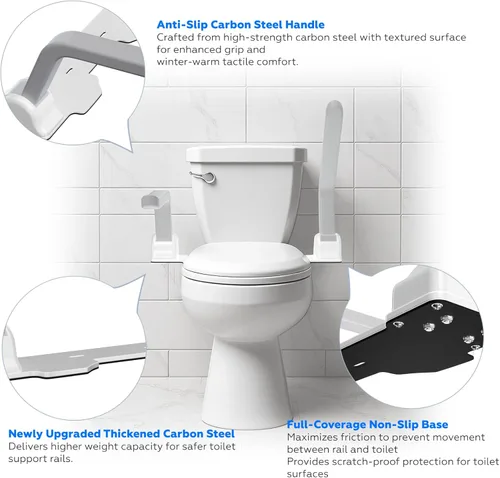 Vista 4 de Rieles de seguridad para inodoro para personas mayores, marco de seguridad de inodoro resistente de 500 libras, brazos de asistencia de inodoro