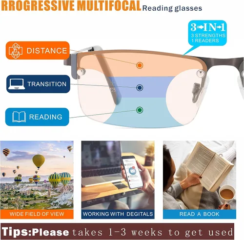 Vista 3 de Anteojos de lectura bifocales para hombre, sin línea progresiva, multifocal, lectores superiores transparentes, multifocales de transición ancha