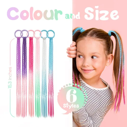 Vista 2 de Dreamlover Extensiones de cabello de colores para niños, accesorios de día de cabello loco para niñas, extensiones de cabello trenzado para padres