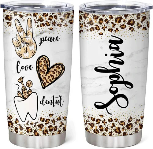 Vista 15 de Hyturtle Vaso personalizado para dentistas, vaso de acero inoxidable con estampado de dientes, 20 onzas con tapa, regalo ideal para dentistas