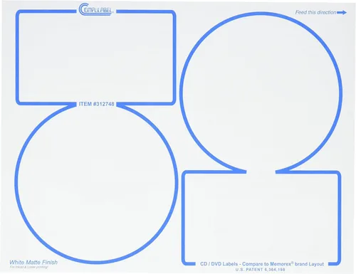 Compulabel 312748 - Etiquetas de memoria para CD/DVD para impresoras láser e inyección de tinta, 4,625 pulgadas, adhesivo permanente, 2 por hoja