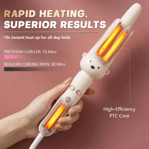 Vista 3 de Barra de rizado perezoso completamente automática PretiHom, rizador giratorio eléctrico, rizado grande sin dañar el cabello Rizador de pelo cómodo