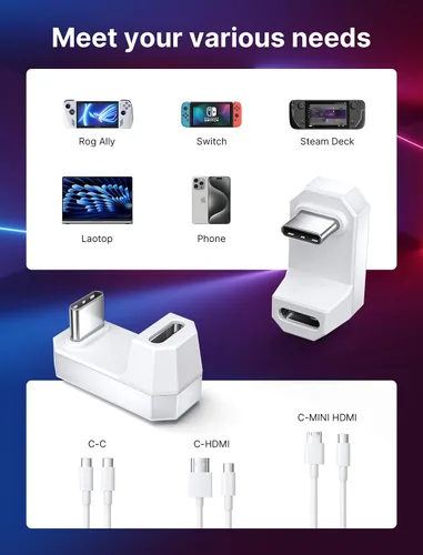 Vista 6 de JSAUX 2 paquetes de adaptador USB C a USB C de 180°, adaptador de 180 grados tipo C macho a tipo C hembra USB 4.0 / PD 100W, compatible con ROG